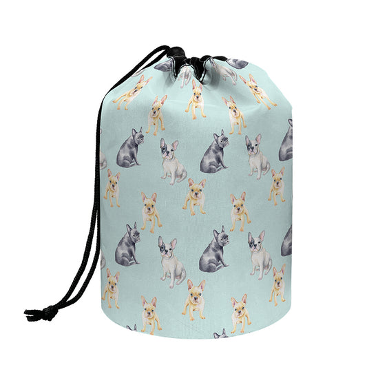 Watercolor French Bulldog Pattern Print Drawstring Makeup Bag