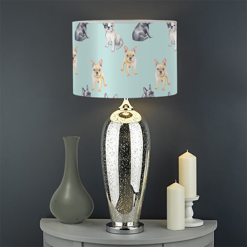 Watercolor French Bulldog Pattern Print Drum Lamp Shade
