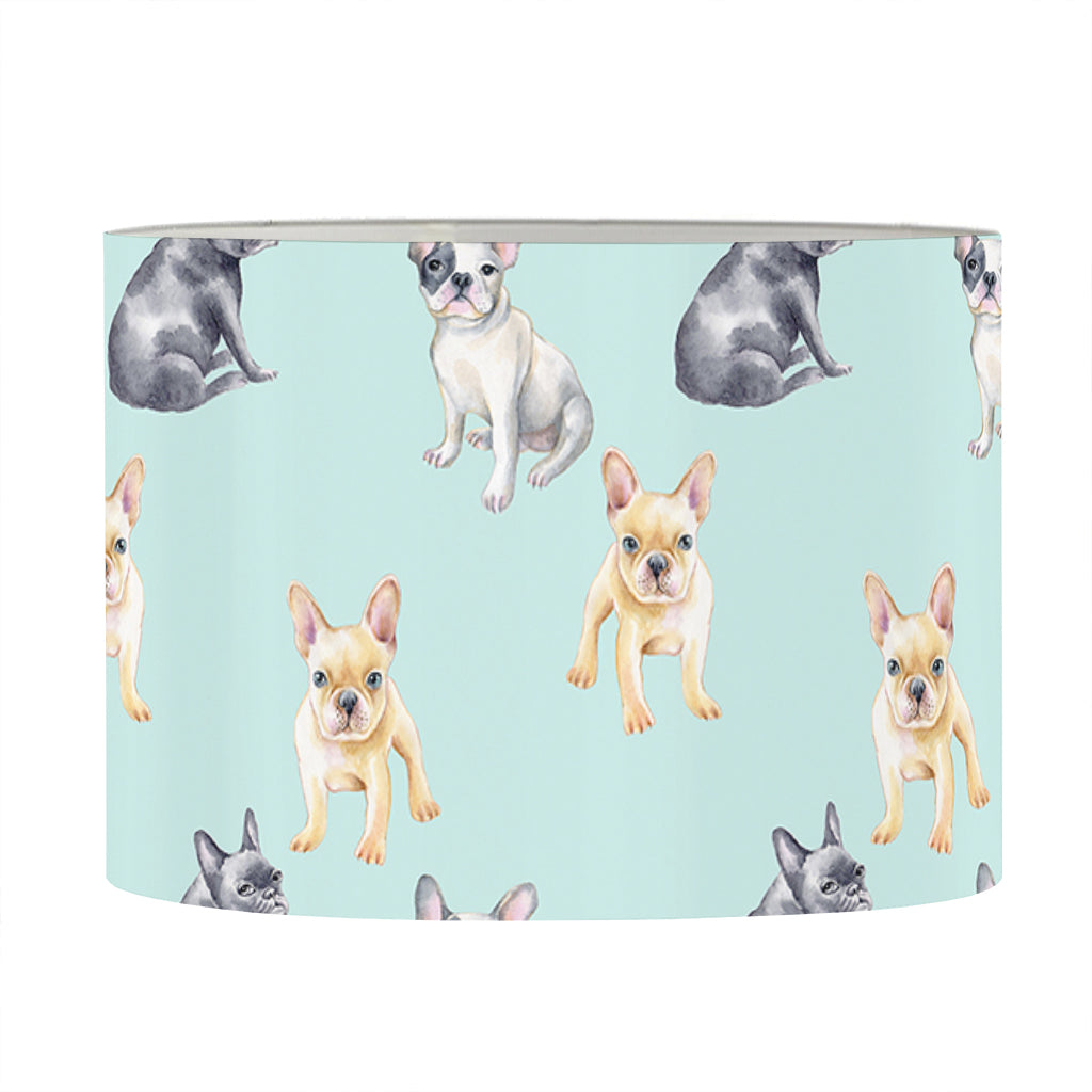 Watercolor French Bulldog Pattern Print Drum Lamp Shade