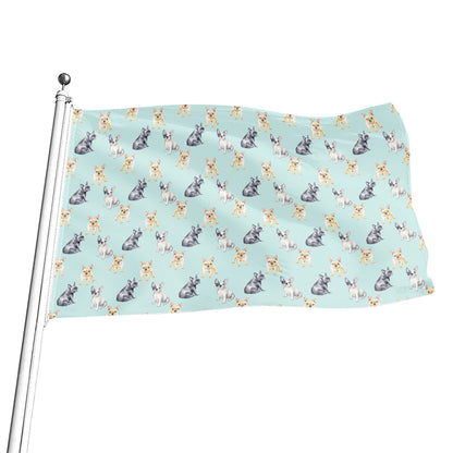 Watercolor French Bulldog Pattern Print Flag