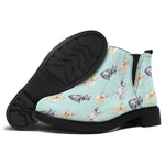 Watercolor French Bulldog Pattern Print Flat Ankle Boots