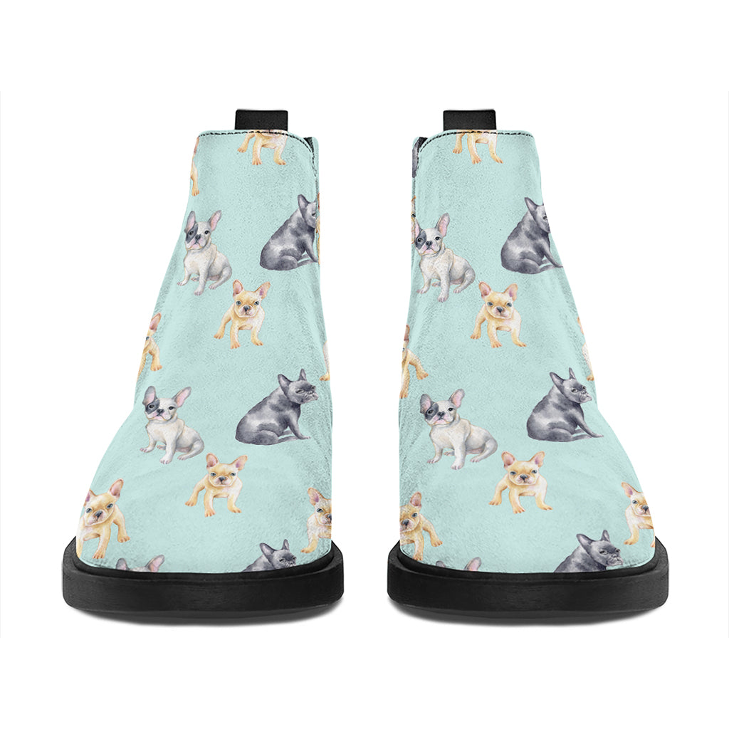 Watercolor French Bulldog Pattern Print Flat Ankle Boots