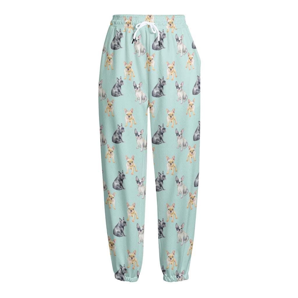 Watercolor French Bulldog Pattern Print Fleece Lined Knit Pants