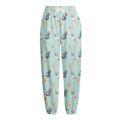Watercolor French Bulldog Pattern Print Fleece Lined Knit Pants