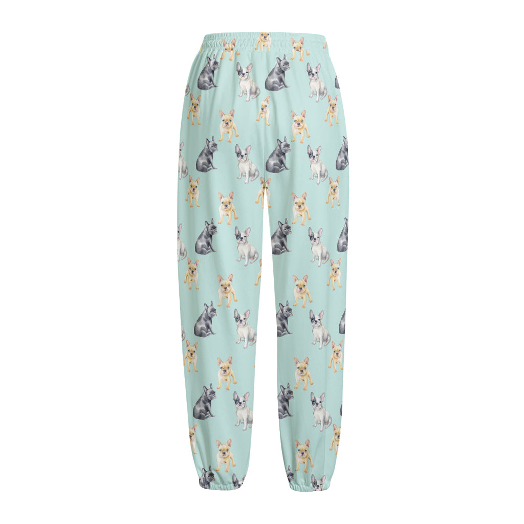 Watercolor French Bulldog Pattern Print Fleece Lined Knit Pants
