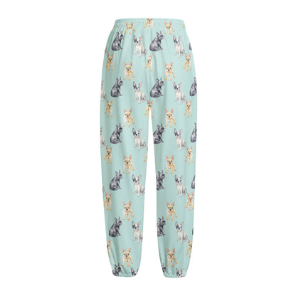 Watercolor French Bulldog Pattern Print Fleece Lined Knit Pants
