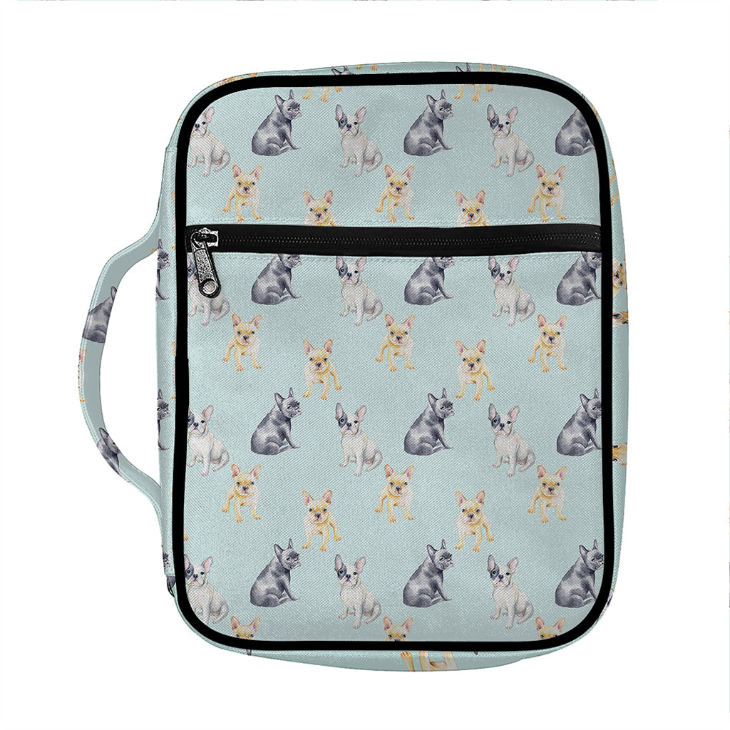Watercolor French Bulldog Pattern Print Front Pocket Bible Bag