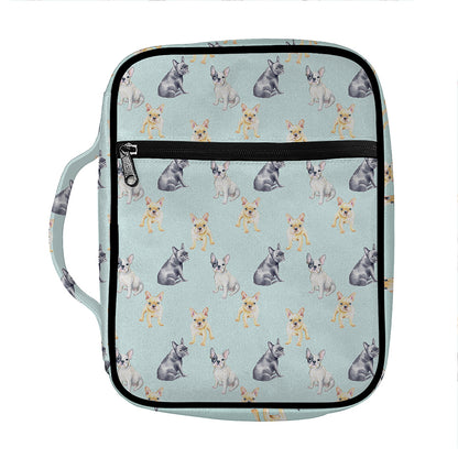 Watercolor French Bulldog Pattern Print Front Pocket Bible Bag