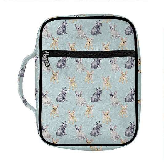 Watercolor French Bulldog Pattern Print Front Pocket Bible Bag