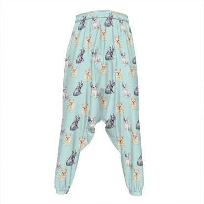 Watercolor French Bulldog Pattern Print Hammer Pants