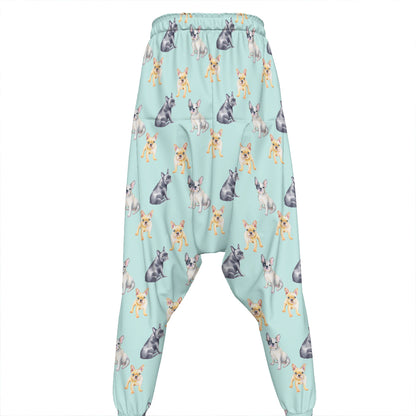 Watercolor French Bulldog Pattern Print Hammer Pants