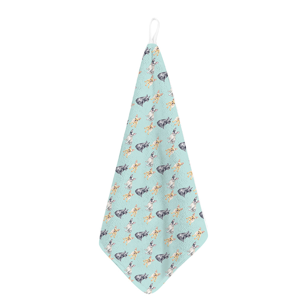 Watercolor French Bulldog Pattern Print Hand Towel