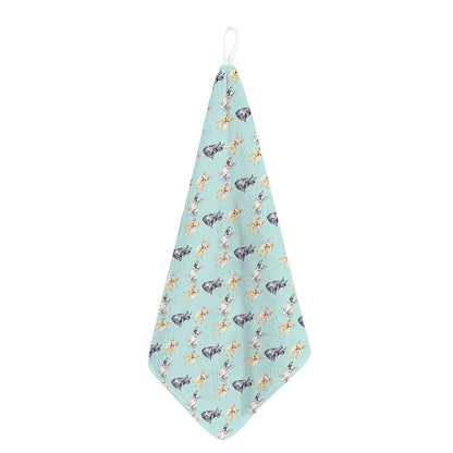 Watercolor French Bulldog Pattern Print Hand Towel