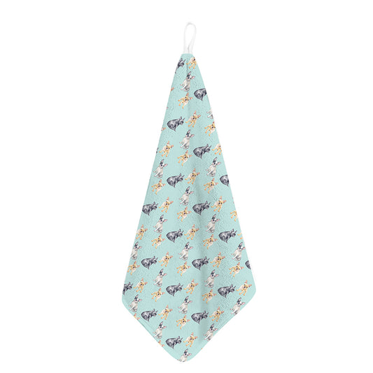Watercolor French Bulldog Pattern Print Hand Towel