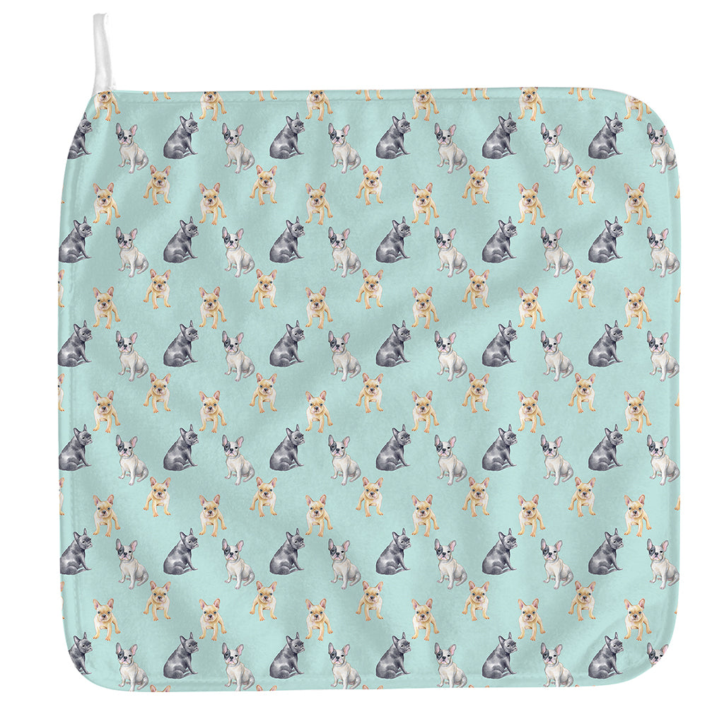 Watercolor French Bulldog Pattern Print Hand Towel