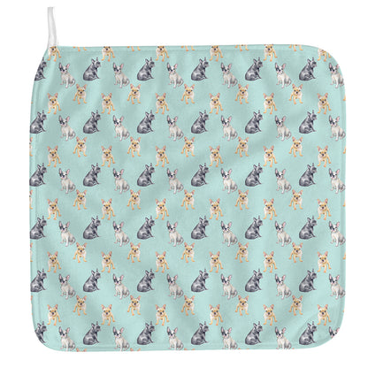 Watercolor French Bulldog Pattern Print Hand Towel