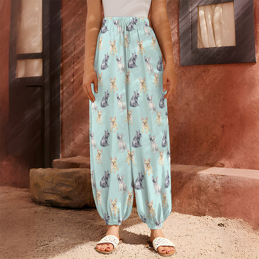 Watercolor French Bulldog Pattern Print Harem Pants