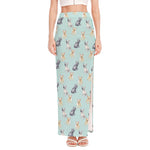 Watercolor French Bulldog Pattern Print High Slit Maxi Skirt