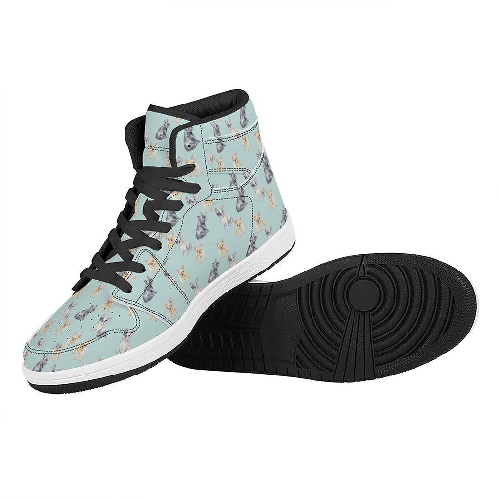 Watercolor French Bulldog Pattern Print High Top Leather Sneakers