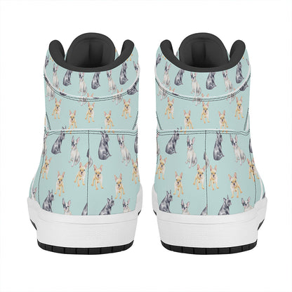 Watercolor French Bulldog Pattern Print High Top Leather Sneakers