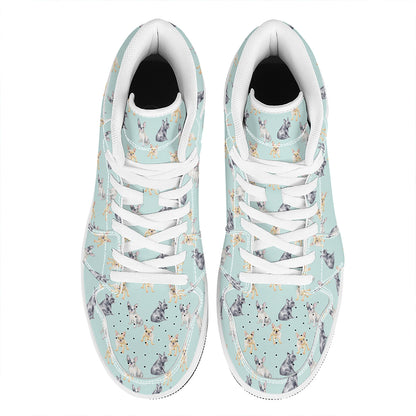 Watercolor French Bulldog Pattern Print High Top Leather Sneakers