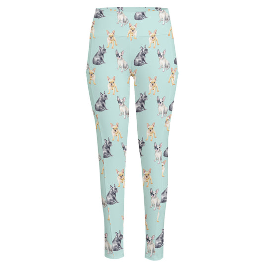Watercolor French Bulldog Pattern Print High-Waisted Pocket Leggings