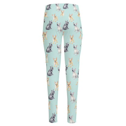 Watercolor French Bulldog Pattern Print High-Waisted Pocket Leggings
