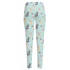 Watercolor French Bulldog Pattern Print High-Waisted Pocket Leggings