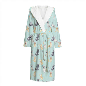 Watercolor French Bulldog Pattern Print Hooded Bathrobe