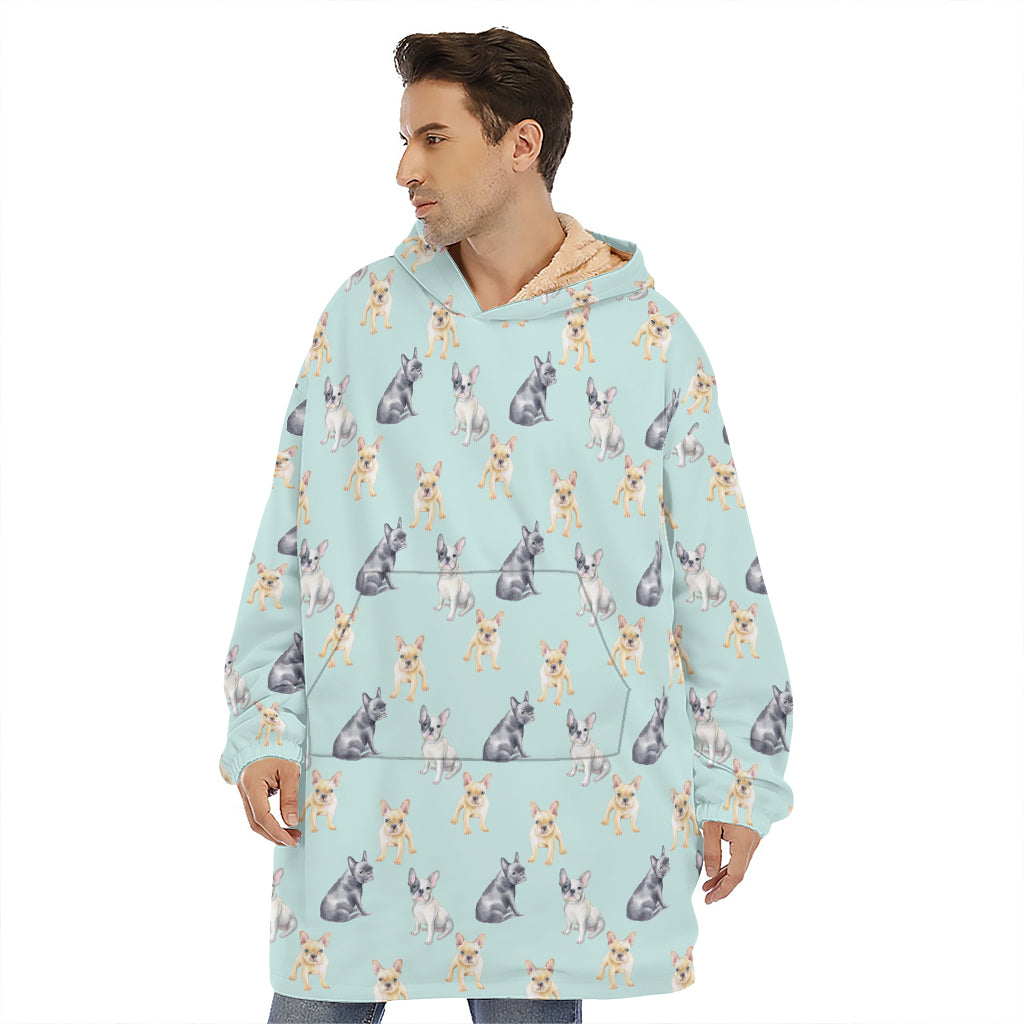 Watercolor French Bulldog Pattern Print Hoodie Blanket