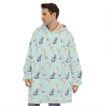 Watercolor French Bulldog Pattern Print Hoodie Blanket