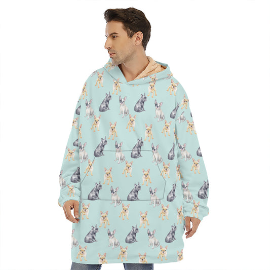 Watercolor French Bulldog Pattern Print Hoodie Blanket