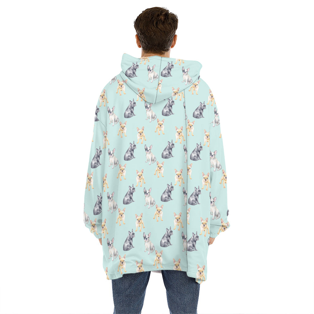 Watercolor French Bulldog Pattern Print Hoodie Blanket