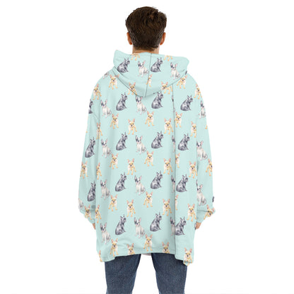 Watercolor French Bulldog Pattern Print Hoodie Blanket