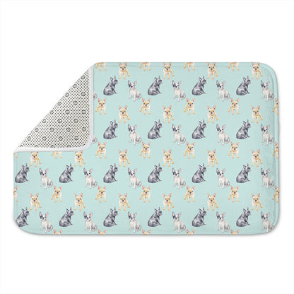 Watercolor French Bulldog Pattern Print Indoor Door Mat