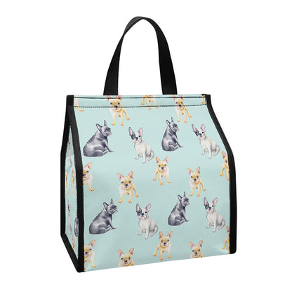 Watercolor French Bulldog Pattern Print Insulated Lunch Tote
