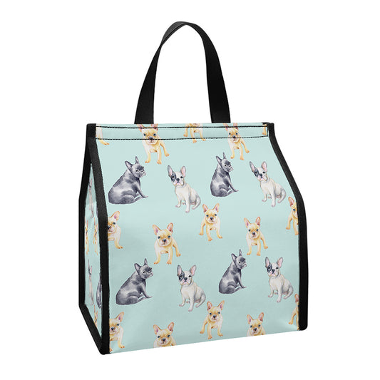 Watercolor French Bulldog Pattern Print Insulated Lunch Tote