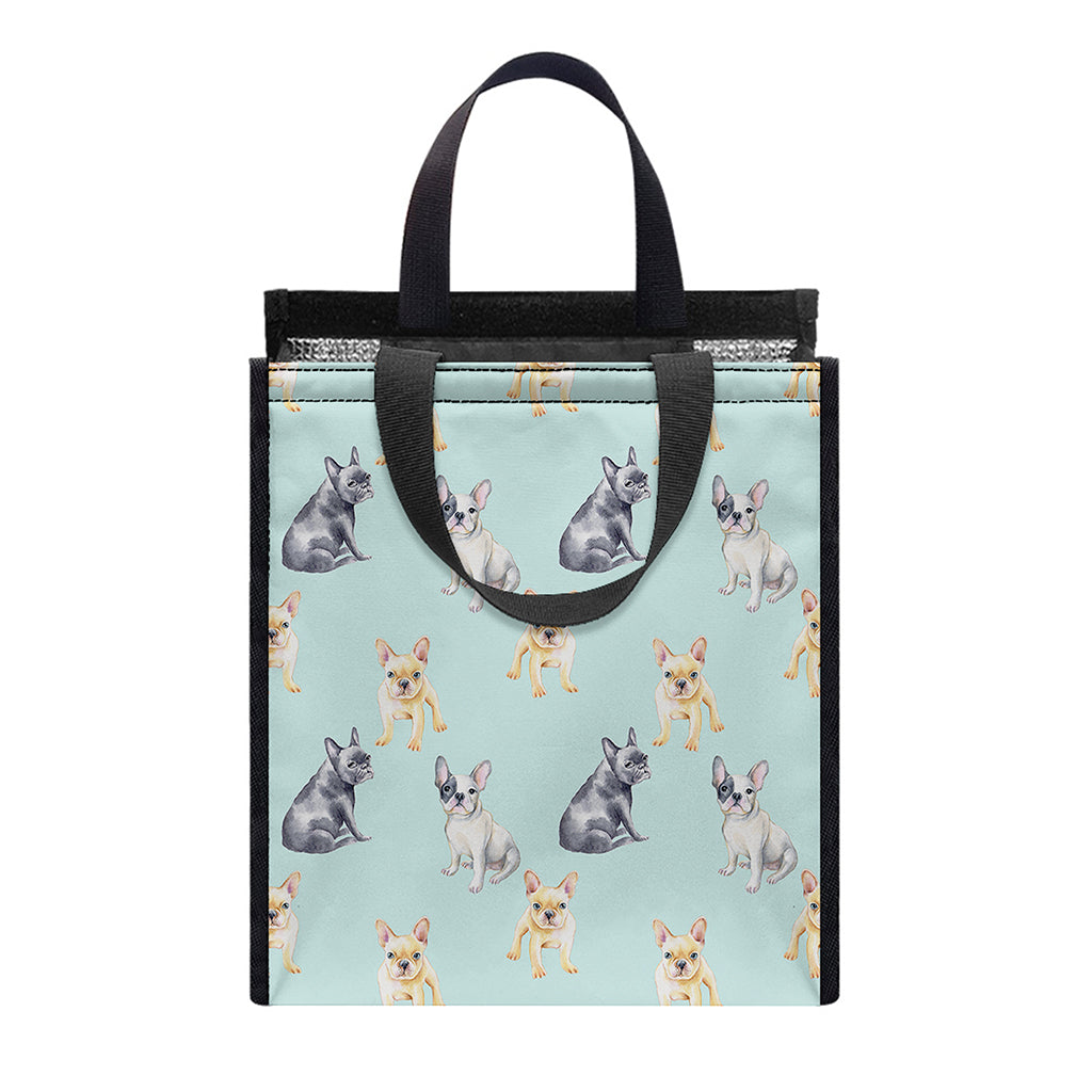 Watercolor French Bulldog Pattern Print Insulated Lunch Tote