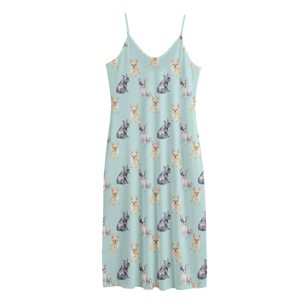 Watercolor French Bulldog Pattern Print Jersey Midi Cami Dress