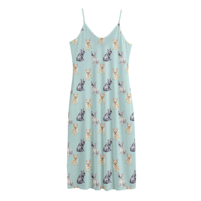 Watercolor French Bulldog Pattern Print Jersey Midi Cami Dress