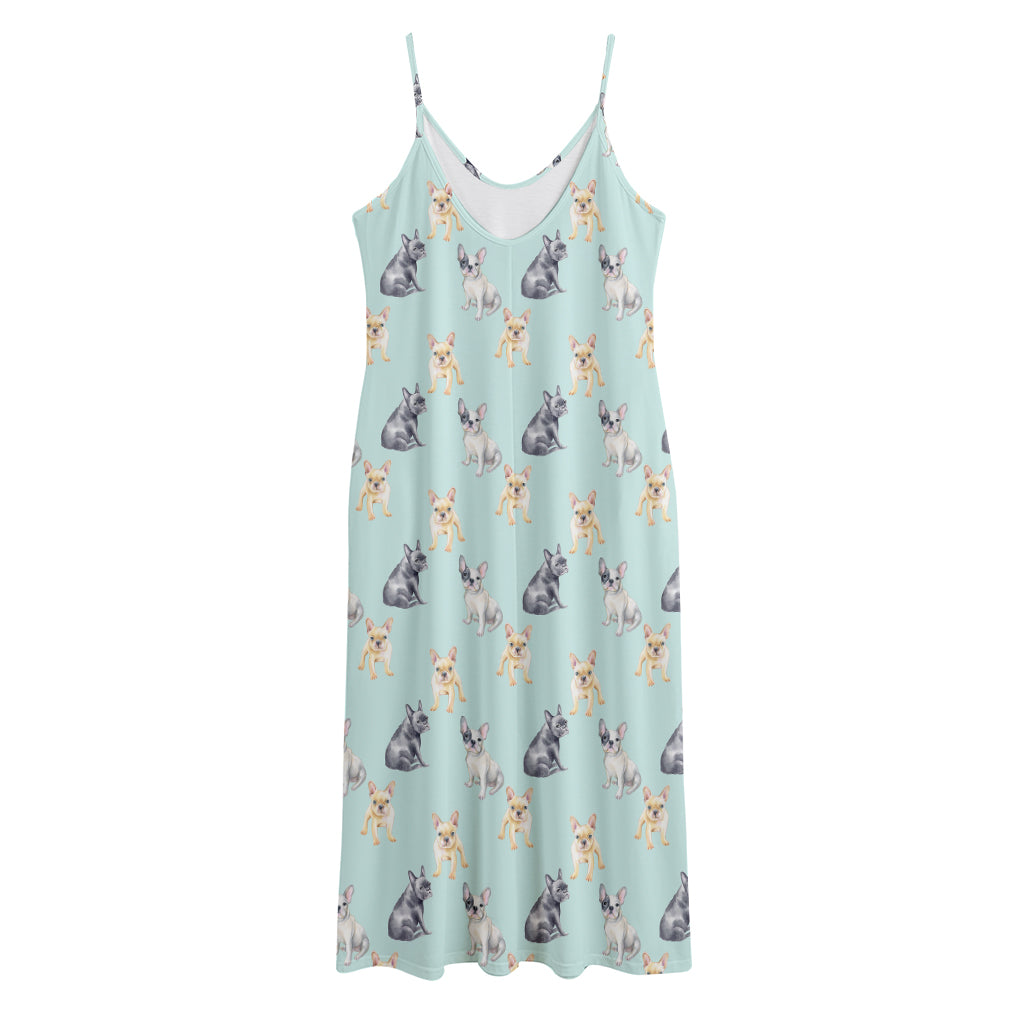 Watercolor French Bulldog Pattern Print Jersey Midi Cami Dress