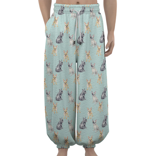 Watercolor French Bulldog Pattern Print Lantern Pants