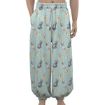 Watercolor French Bulldog Pattern Print Lantern Pants