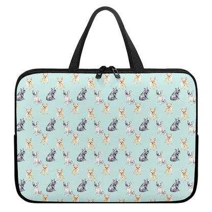 Watercolor French Bulldog Pattern Print Laptop Sleeve With Handle
