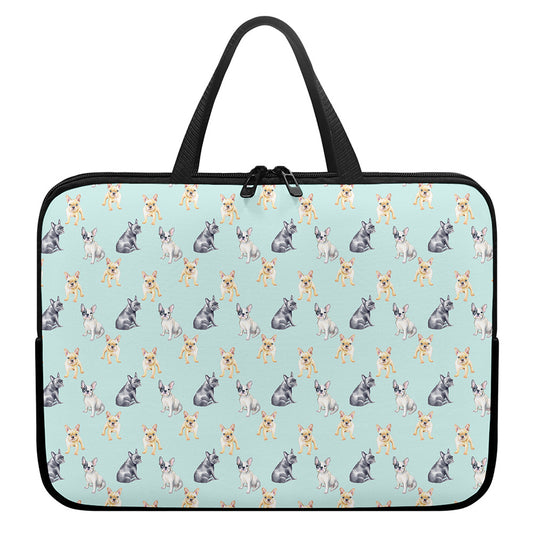 Watercolor French Bulldog Pattern Print Laptop Sleeve With Handle