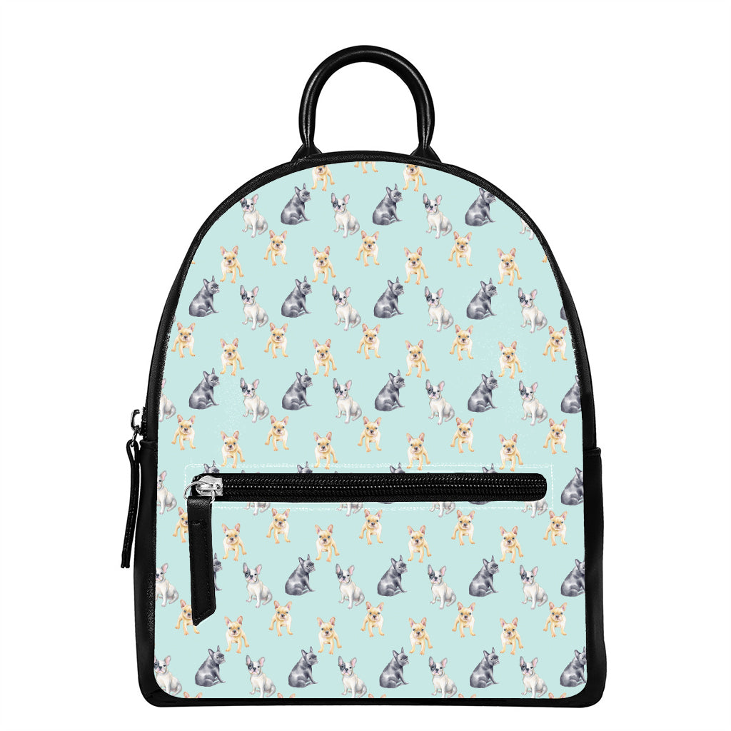 Watercolor French Bulldog Pattern Print Leather Backpack