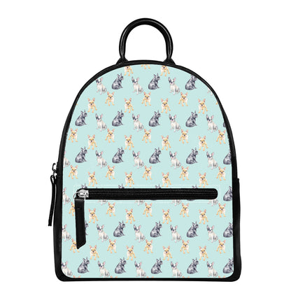 Watercolor French Bulldog Pattern Print Leather Backpack