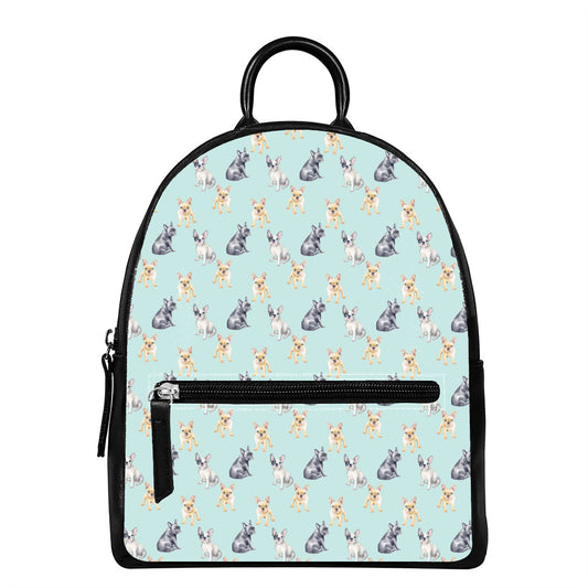 Watercolor French Bulldog Pattern Print Leather Backpack