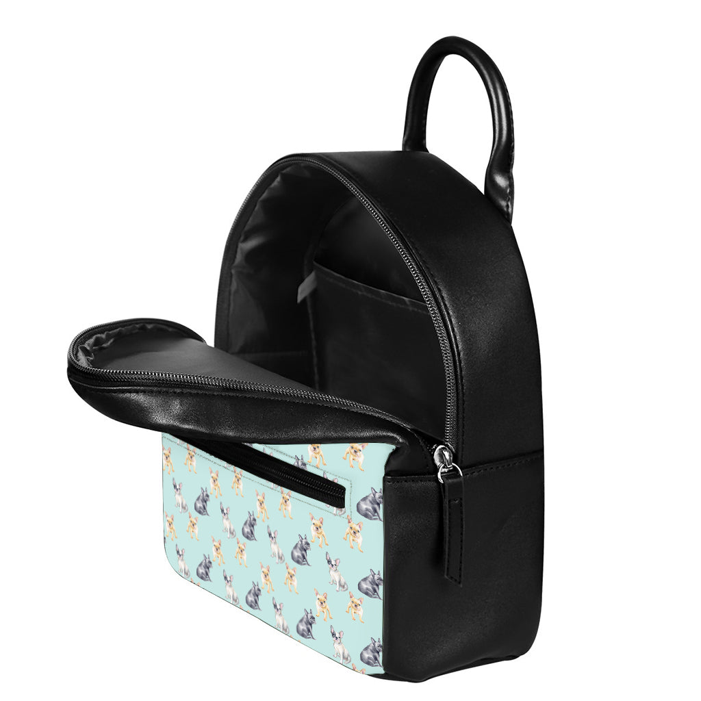Watercolor French Bulldog Pattern Print Leather Backpack