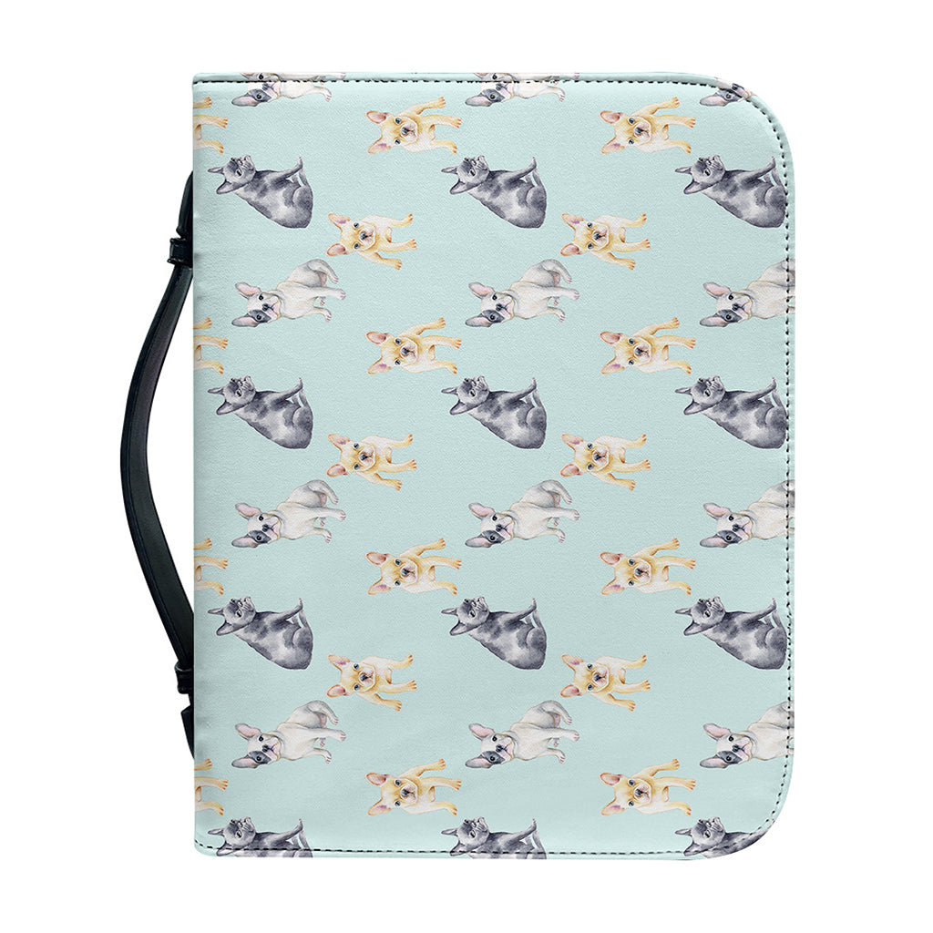 Watercolor French Bulldog Pattern Print Leather Bible Cover